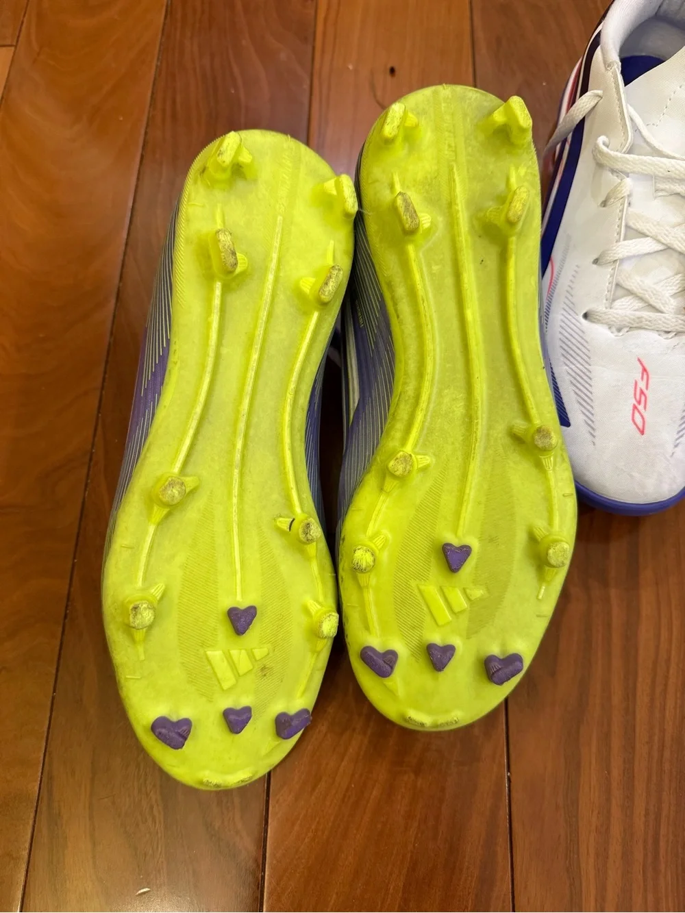 adidas Kids Purple and Neon Green Soccer Cleats
